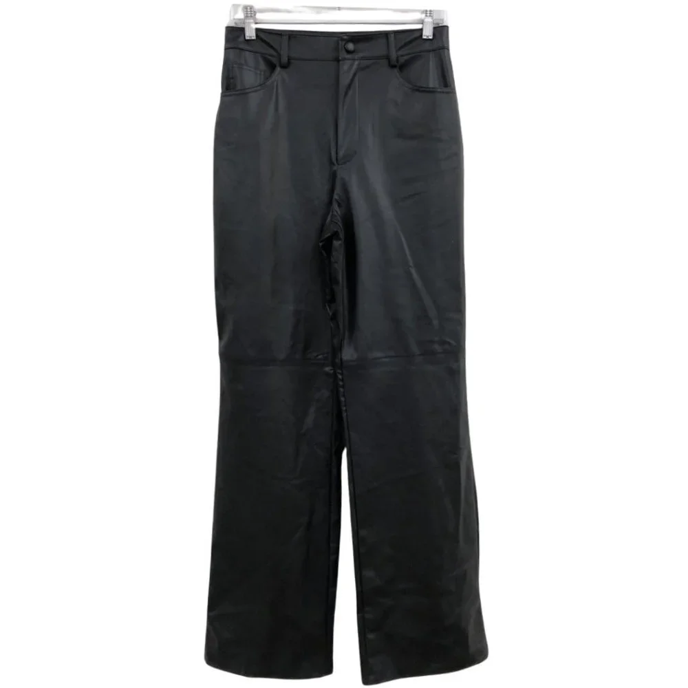 ZARA Black Faux Leather Straight Leg Trousers Womens Size Medium - Picture 2 of 7